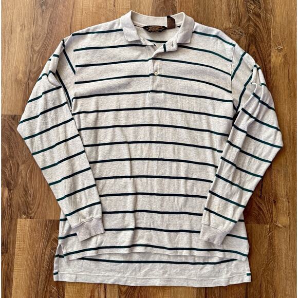 Vintage Eddie Bauer Rugby Shirt Men's MT Cream Green Stripe,Rugby 90s EUC - Picture 2 of 10